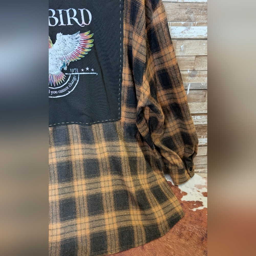 Free Bird Lynyrd Skynyrd Graphic Upcycled Flannel Shirt - Picture 8 of 15